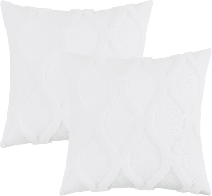 decorUhome Throw Pillow Covers 24x24 Inch Set of 2, Soft Plush Faux Fur Wool Pure White Couch Pillow Covers, Decorative Neutral Pillow Cases for Bed Sofa Living Room Home Decor
