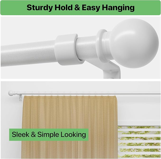 White Curtain Rods for Windows 28 to 48 inch, Adjustable Curtain Rod Set - Image 6