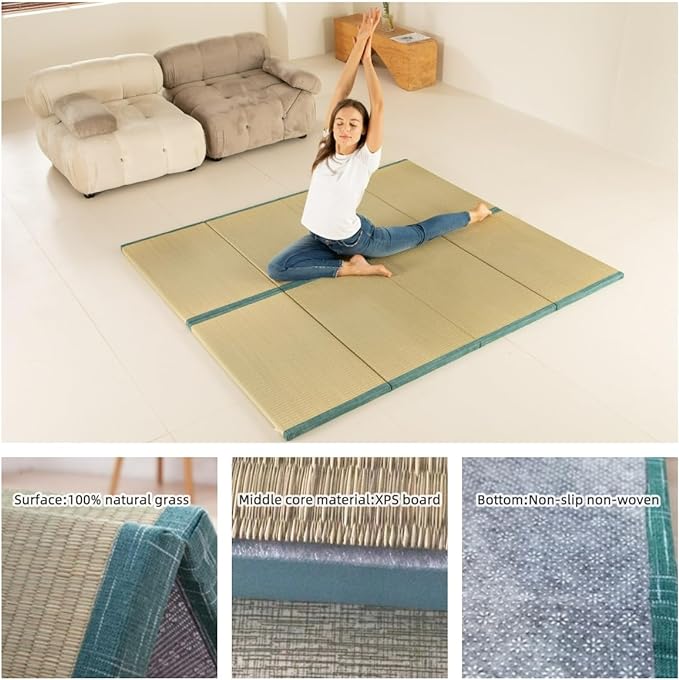 MustMat Japanese Floor Mattress Foldable Tatami Mats Folding Tatami Futon Mattress Rush Grass Floor Bed 35.4"x78.7"x1.2"(2 Piece Set)