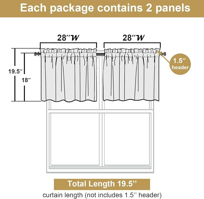 Lecloud Leia Black Sheer Kitchen Curtains 18 Inch Length 2 Pcs, Jacquard Leaf - Image 3