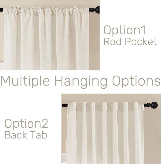 Joydeco Linen Curtains 2 Panel Set, Light Filtering, Ivory on Linen Curtains 84 - Image 3