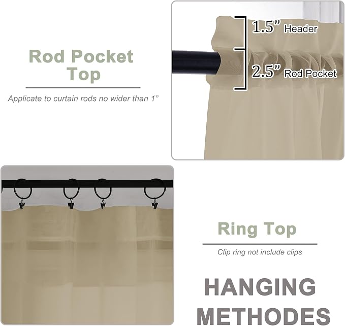 OWENIE Taupe Sheer Curtains 120 Inches Long 2 Panels Set, Airy Lightweight - Image 4