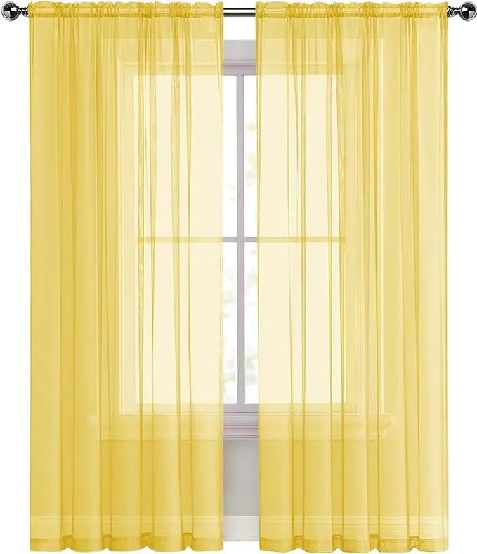 SpaceDresser Yellow Sheer Curtains 4 Panels Rod Pocket Semi-Sheer Curtain 63 - Image 4