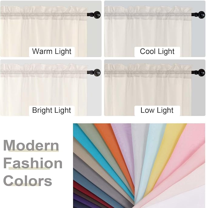 Cream Sheer Curtains for Bedroom Living Room 54 Inch Length 2 Panels Set - Image 7