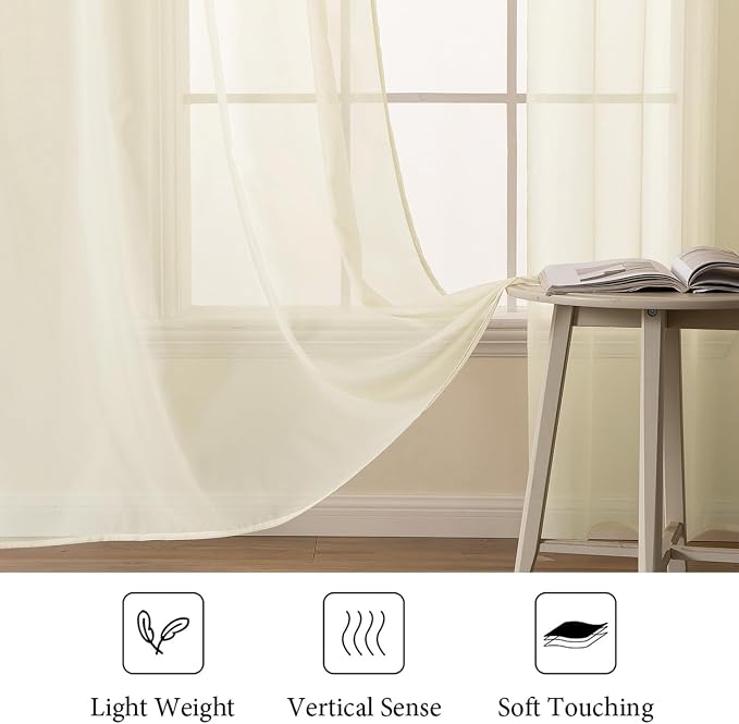 MIULEE Short Sheer Curtains 45 Inches Long, Light Cream Light Filtering Voile - Image 4