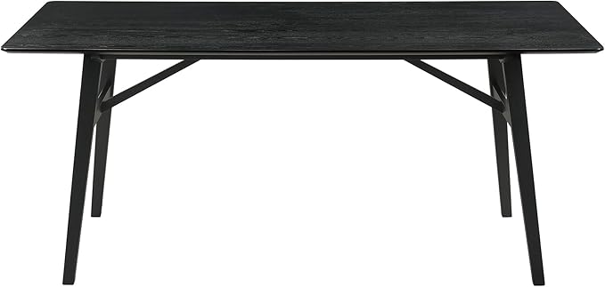 Armen Living Channell Mid Century Modern 6 Piece Black Wood Dining Table Set with Bench in Charcoal Fabric