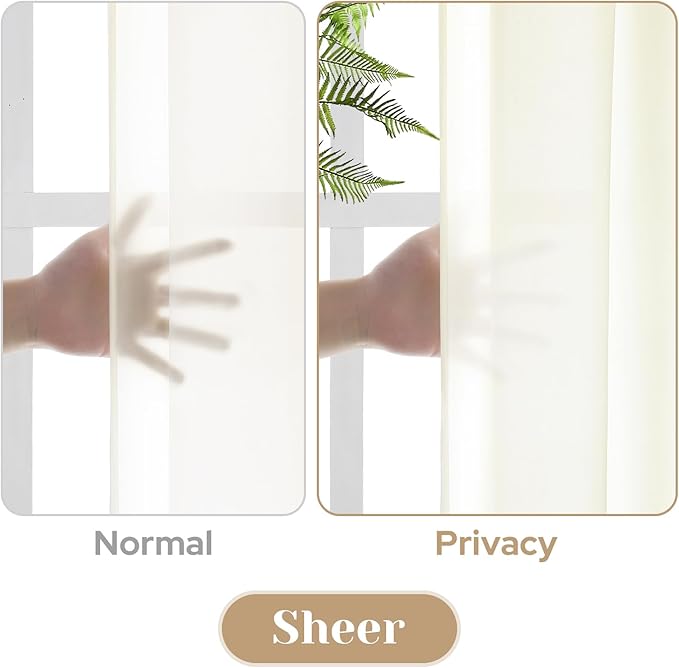 HOMEIDEAS Non-See-Through Cream Yellow Privacy Sheer Curtains, 52 X 72 Inches - Image 3