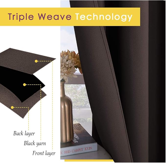 NICETOWN Blackout Curtains for Bedroom, Toffee Brown, 42 W by 80 L, Thermal - Image 3