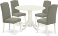 East West Furniture DLEN5-LWH-06 5 Piece Kitchen Table & Chairs Set Includes a Round Dining Table with Dropleaf and 4 Dark Shitake Linen Fabric Upholstered Chairs, 42x42 Inch, Linen White