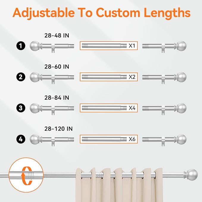 Curtain Rods for Windows 28 to 48 Inch, 2 Pack 5/8'' Diameter Heavy Duty Metal - Image 4