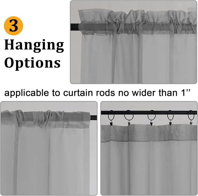 Gwine Charcoal Grey Sheer Curtains 30 Inch Length, Short Light Filtering Voile - Image 5