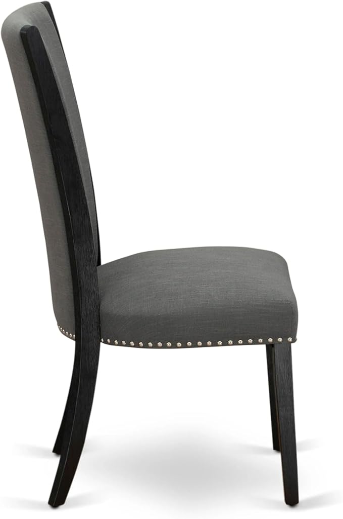 X07VE-BC6-50 - 10-Pc Dining Table Set a Kitchen Table with a coffee Table and wooden Bench & 7 Dark Gotham Grey Linen Fabric Dinner Chair, 39x120 Inch, Wire Brushed Black