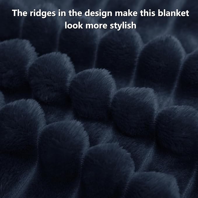 HIMEET Navy Blue Ribbed Queen Size Blanket - Image 8