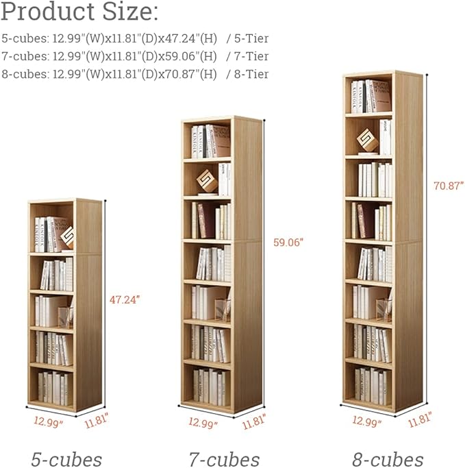 IOTXY Small Narrow Corner Bookcase - 59 Inches Tall Gap Freestanding Storage Cabinet, 7 Lattices Open Shelves Tower Rack, Cubes Bookshelf in White