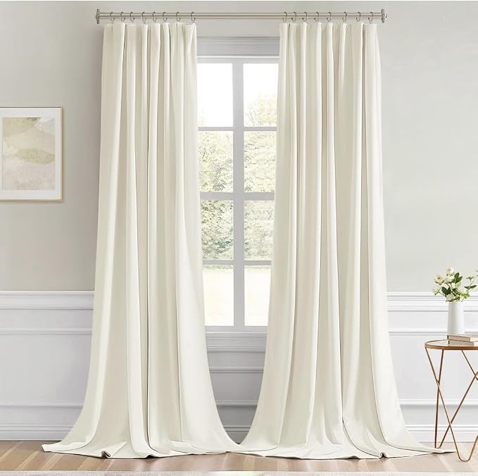 MIULEE Cream Back Tab Blackout Curtains 120 Inch Long 2 Panels Set - Image 9