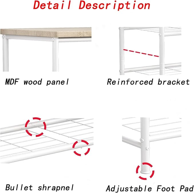 Shoe Rack Organizer 6 Tier for Closet Entryway Free Standing Metal Storage Shoe Shelf with MDF Top Board，White+Oak