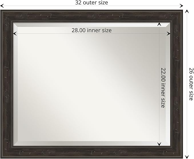 Amanti Art Brown Wall Mirror 26x32 Shipwreck Greywash Narrow Rectangle Bathroom Mirror for Wall Decor Living Room, Large Traditional Frame, Hangs Horizonally and Vertically, Bathroom Decor, Beveled