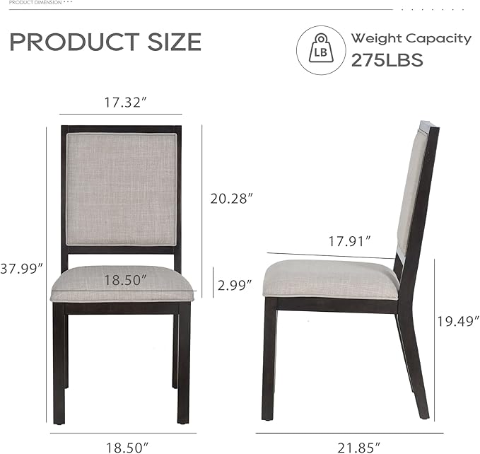 COLAMY Upholstered Dining Chairs Set of 4, Mid Century Modern Dining Room Chairs, 19 Inch Kitchen Chairs with Back for Dining Room Restaurant, Brown