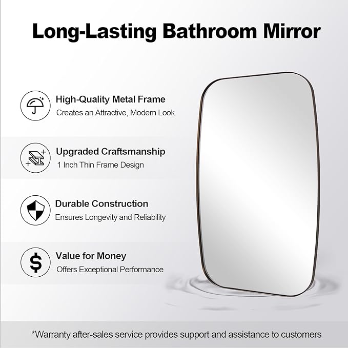 ANDY STAR Bronze Oblong Mirror, 36x48 Inch Brushed Bronze Oval Mirror for Bathroom with Stainless Steel Metal Frame, Wall Mouned for Bathroom, Living Room, Entryway