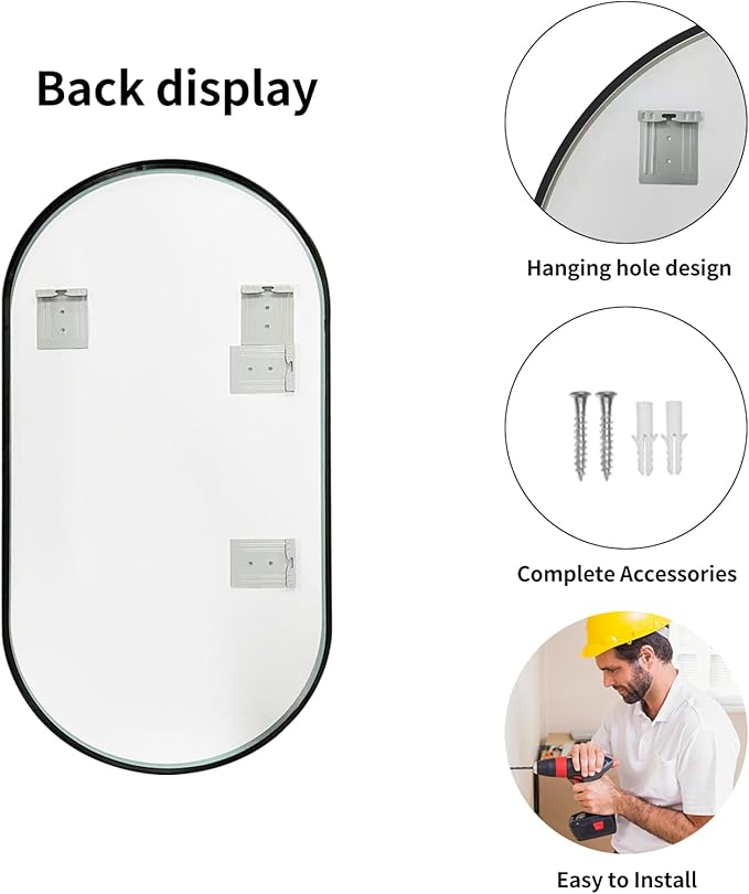 LAIYA 36x24inch Oval Wall Bathroom Mirror with Black Aluminum Frame,Wall Mounted Oval Vanity Mirrors， Explosion-Proof Glass, Waterproof Design, Easy Installation，Horizontally/Vertically