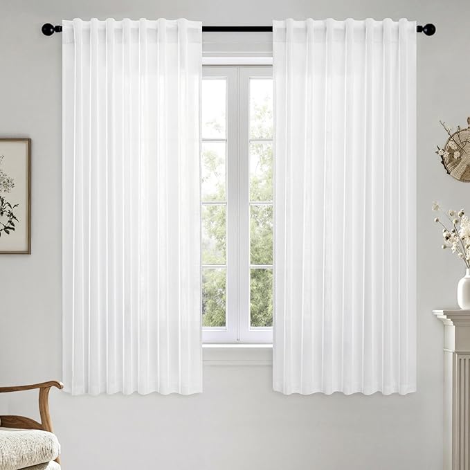 MIULEE White Linen Curtains Short 45 Inch Length 2 Panels by MIULEE