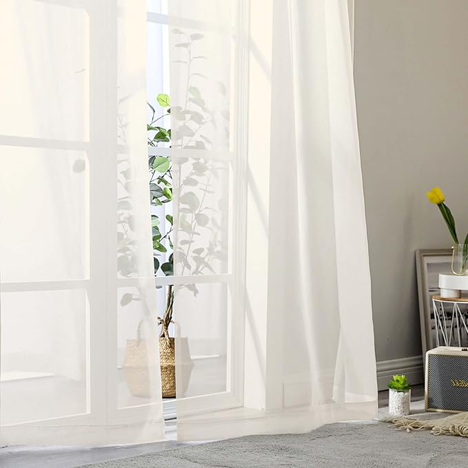 Cream Sheer Curtain for Bedroom Living Room 72 Inches Long 2 Panels Set - Image 8