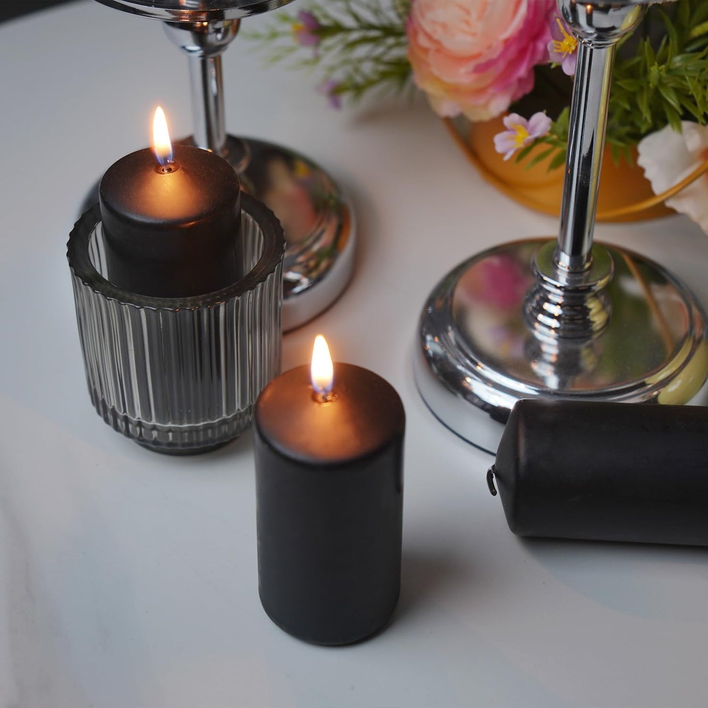 2"x4" High Black Pillar Candles, Set of 20 Unscented. Bulk Buy. Ideal for Halloween, Wedding, Emergency Lanterns, Household, Wedding and Home Décor Candlesticks