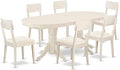 East West Furniture VAAD7-LWH-LC 7 Piece Dinette Set Consist of an Oval Dining Room Table with Butterfly Leaf and 6 Faux Leather Upholstered Dining Chairs, 40x76 Inch, Linen White