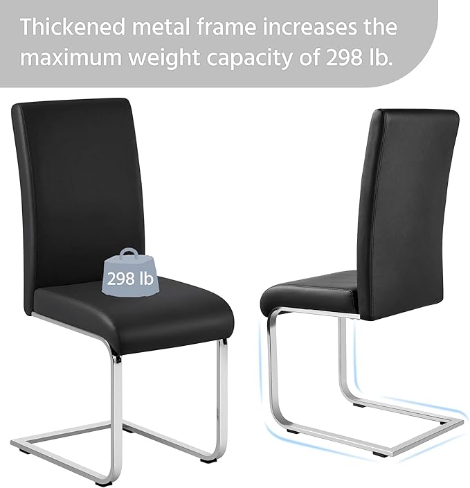 Yaheetech Dining Chairs Set of 6 Modern Faux Leather Upholstered Dining Room Chairs with High Back and Metal Chrome Legs for Kitchen/Living Room/Restaurant, Black
