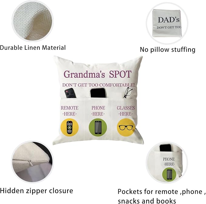ONFAON Grandma Gifts, Grandma's Spot Throw Pillow Covers 18x18 Inch, Put Phone - Image 5