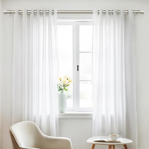 2 Pack Curtain Rods for Windows 72 to 144 Inch, 1 Inch Brushed Nickel Adjustable Heavy Duty Outdoor Curtain Rod for Patio Bedroom, Drapery Rods Set with End Cap, Size 32"- 150"