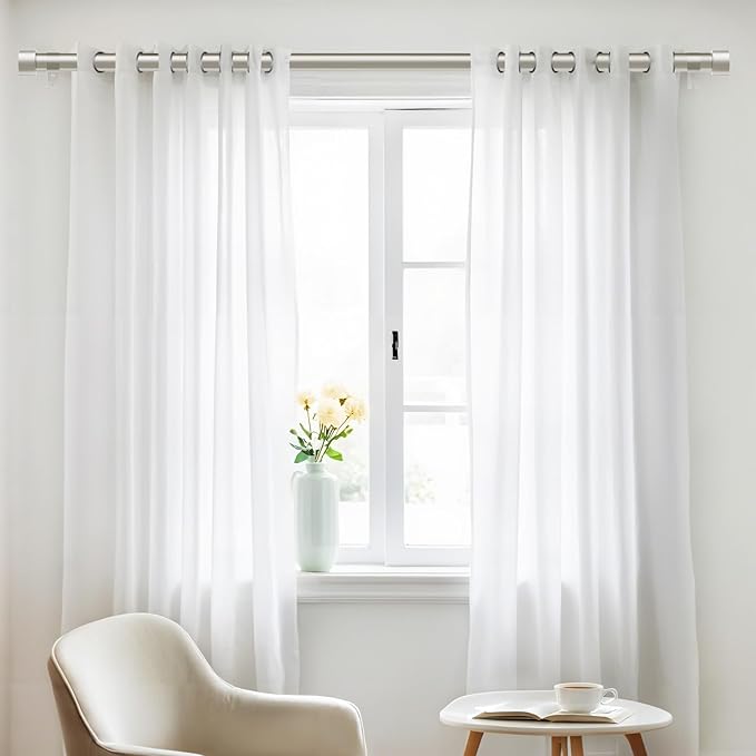 2 Pack Curtain Rods for Windows 48 to 84 Inch(4-7ft), 1 Inch Brushed Nickel Adjustable Heavy Duty Curtain Rod Set, Modern Style Drapery Rods for Bedroom Living Room, Size 32"- 90"