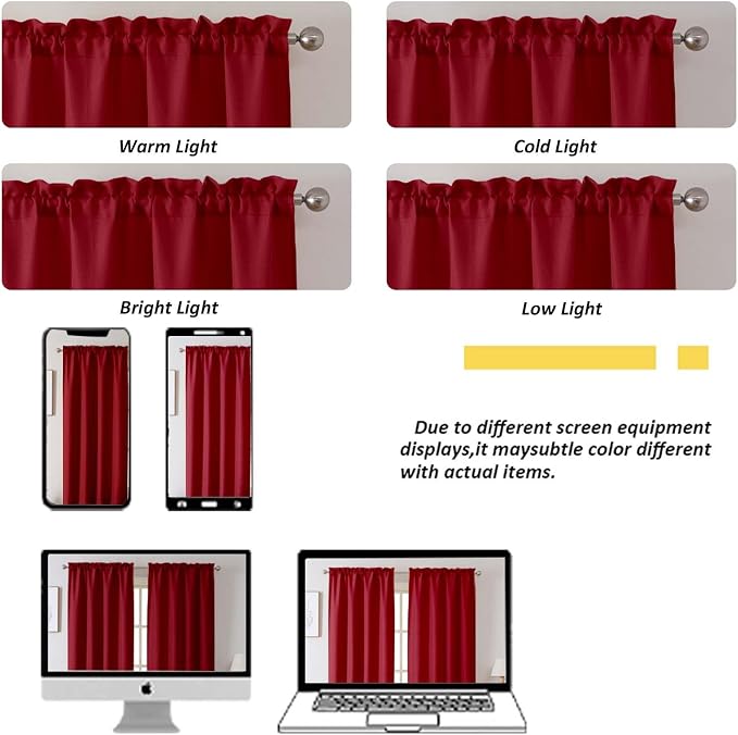 Chyhomenyc Red Valance for Windows, Light Filtering Faux Linen Textured Small - Image 6