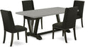 East West Furniture V697FL624-5 5 Piece Dining Table Set for 4 Includes a Rectangle Kitchen Table with V-Legs and 4 Black Linen Fabric Parson Dining Chairs, 40x72 Inch, Multi-Color