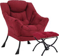 Lazy Chair with Ottoman, Large Modern Lounge Accent Chair with Armrests and Footrest, Reading Armchair with Ottoman, Leisure Sofa Chair for Living Room, Bedroom, Dorm Room, Office（Burgundy）