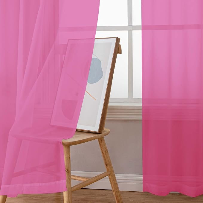Simplebrand Hot Pink Short Sheer Curtains 45 Inch Length - Image 3