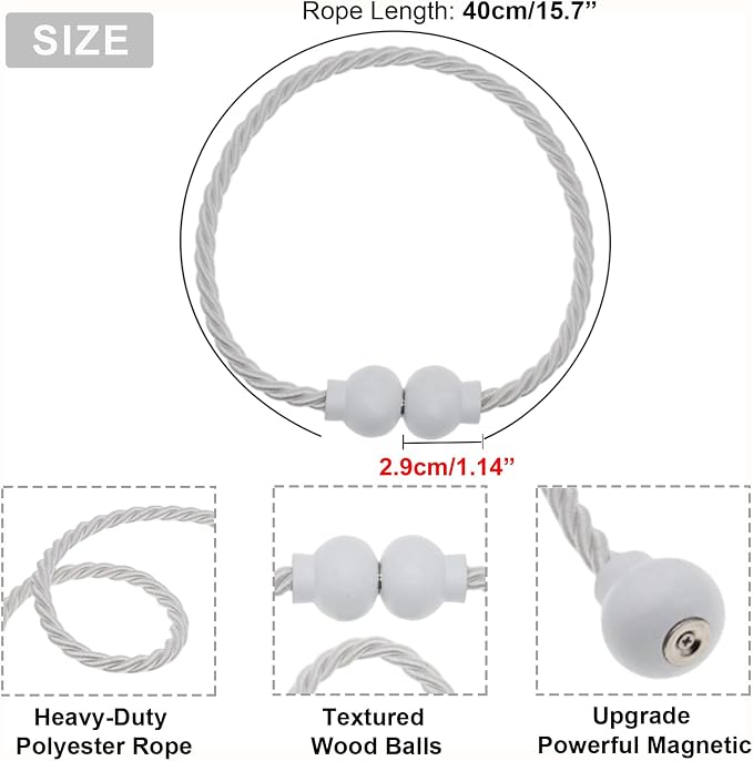 2 Pack Magnetic Curtain Tiebacks Modern Handmade Rope Curtain Tie Backs - Image 3