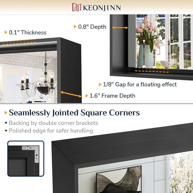 Keonjinn Black Mirror for Bathroom 20 x 30 Inch Brushed Framed Mirror, Rectangle Wall Mount Mirror Square Corner Modern Farmhouse Decorative Bathroom Vanity Mirror for Over Sink(Horizontal/Vertical)