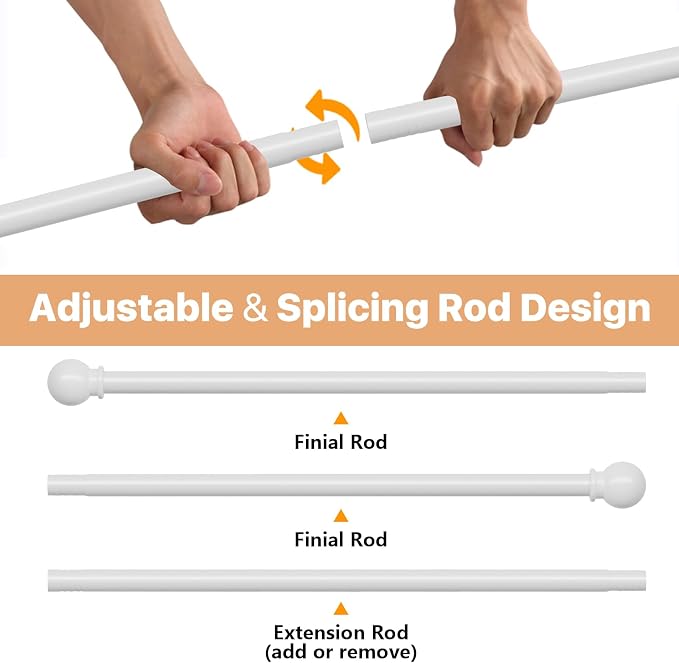 White Curtain Rods for Windows 30 to 62 inch, Splicing Adjustable 5/8 Diameter - Image 2