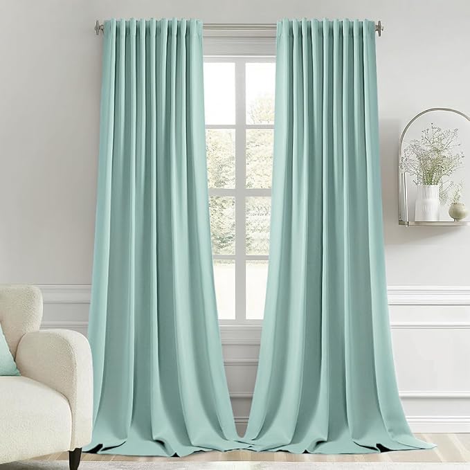 MIULEE Aqua Back Tab Blackout Curtains 108 Inch Long 2 Panels Set by MIULEE