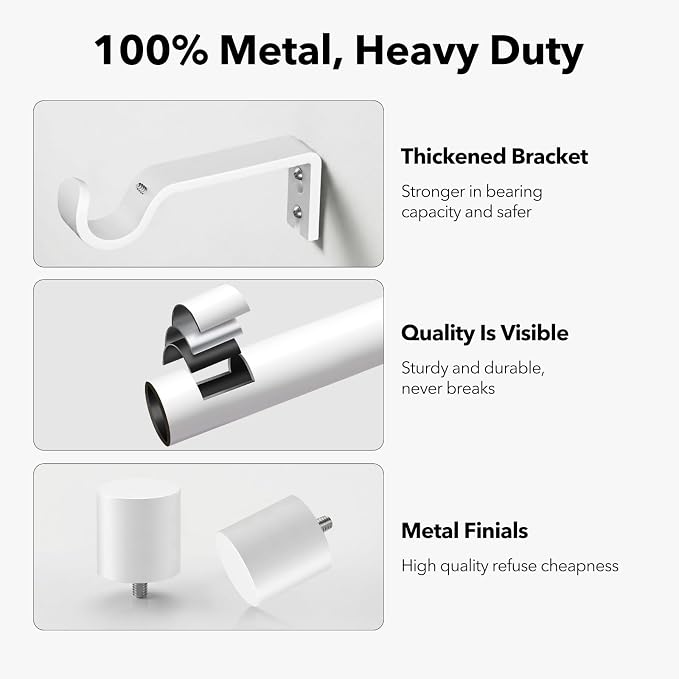 IFELS Heavy Duty Curtain Rods for Windows 28 to 48 Inch, 1 Inch White Curtain - Image 4