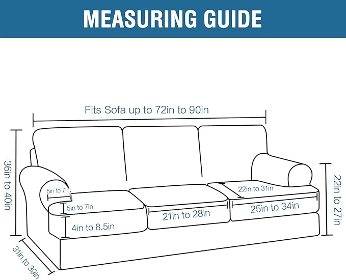 H.VERSAILTEX Sofa Cover 4 Piece T Cushion Sofa Slipcovers Thick Velvet Couch Cover Stretch T Cushion Sofa Covers for 3 Cushion Couch with 3 Individual T Cushion Covers, Porcelain