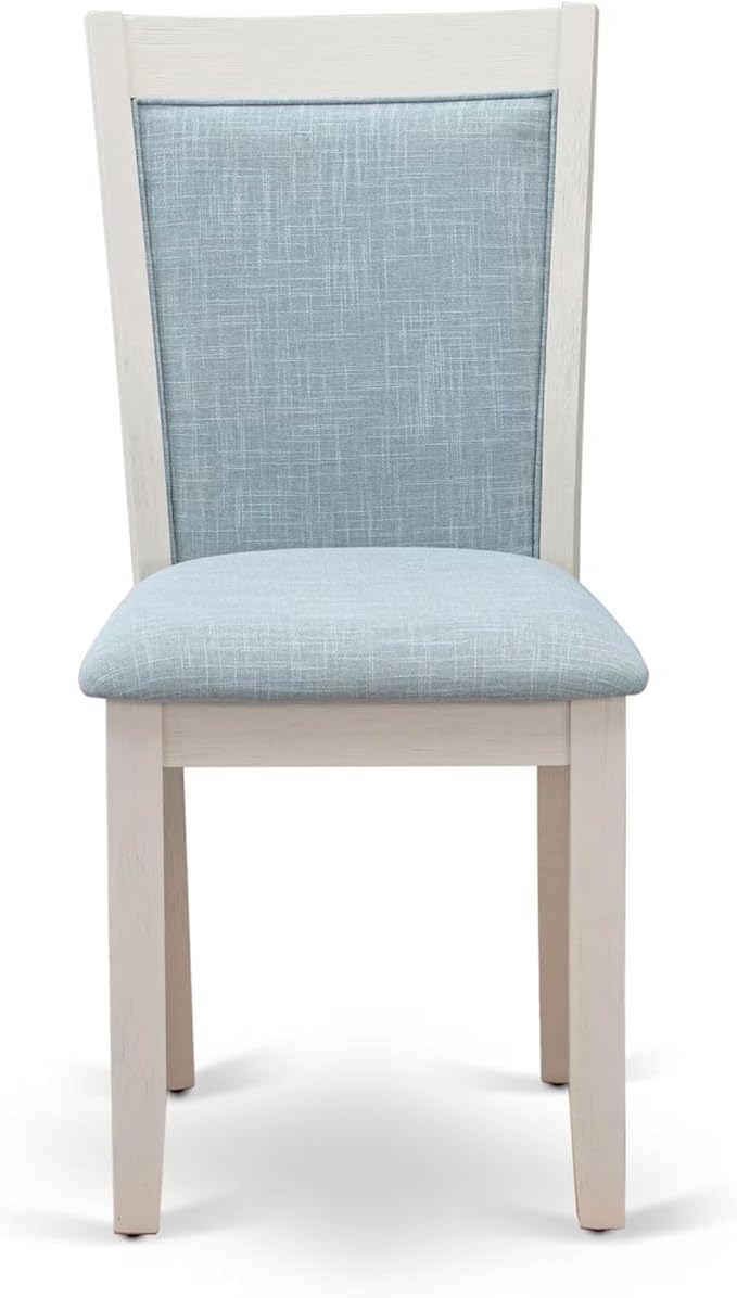 East West Furniture V097MZ015-9 9 Piece Modern Dining Table Set Includes a Rectangle Wooden Table with V-Legs and 8 Baby Blue Linen Fabric Parsons Dining Chairs, 40x72 Inch, Multi-Color