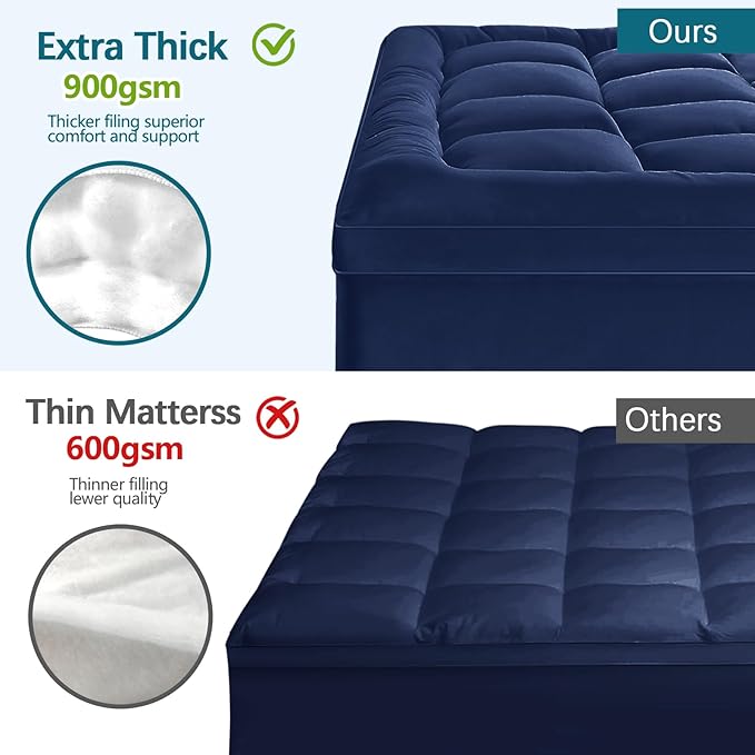CYMULA Mattress Topper Twin Size - Soft Cooling Mattress Pad for College Dorm Room Essentials - Extra Thick Twin Protector Cover for Back Pain, Single Bed Topper Pillow Top with 8''-21'' Deep Pocket