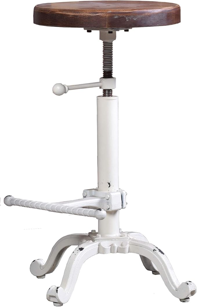 Topower Industrial Retro Vintage Farm Wooden Tractor Stool Kitchen Swivel Height Adjustable bar Stool (Antique White)