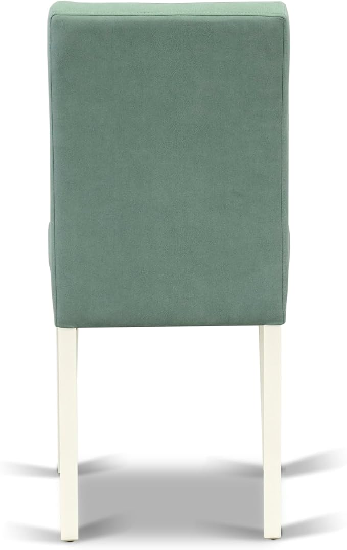 East West Furniture VAAS7-LWH-43 7 Piece Dining Set consists A Mid Century Dining Table and 6 Willow Green Polyester Fabric Modern Dining Chairs, Linen White
