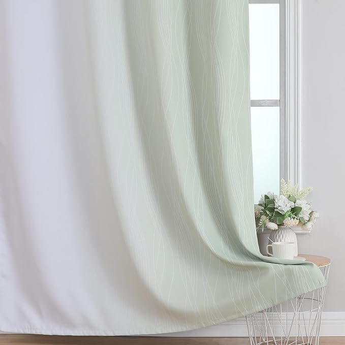 Estelar Textiler Sage Green and Greyish White Ombre Blackout Curtains 90 Inch - Image 6