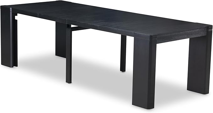 X07FO-B06-24 - 9-piece Dining Room Table Set a Rectangular Dining Table and a wooden Bench and 7 Black Linen Fabric Kitchen Chair, 39x120 Inch, Wire Brushed Black