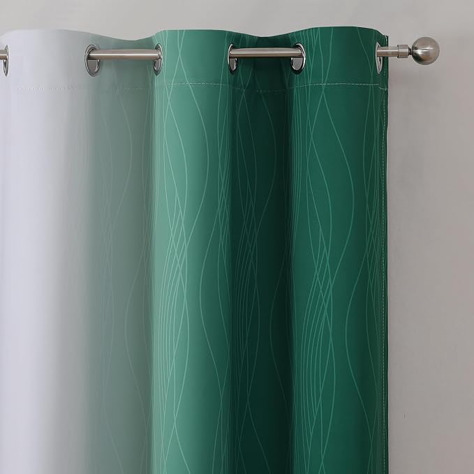 Estelar Textiler Green and Greyish White Ombre Blackout Curtains 45 Inch Length - Image 4