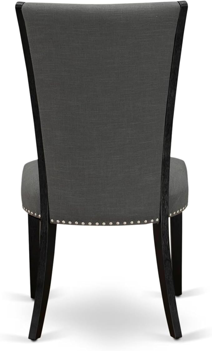 East West Furniture V676VE650-5 5 Piece Dining Set Includes a Rectangle Dining Room Table with V-Legs and 4 Dark Gotham Linen Fabric Parson Chairs, 36x60 Inch, Multi-Color